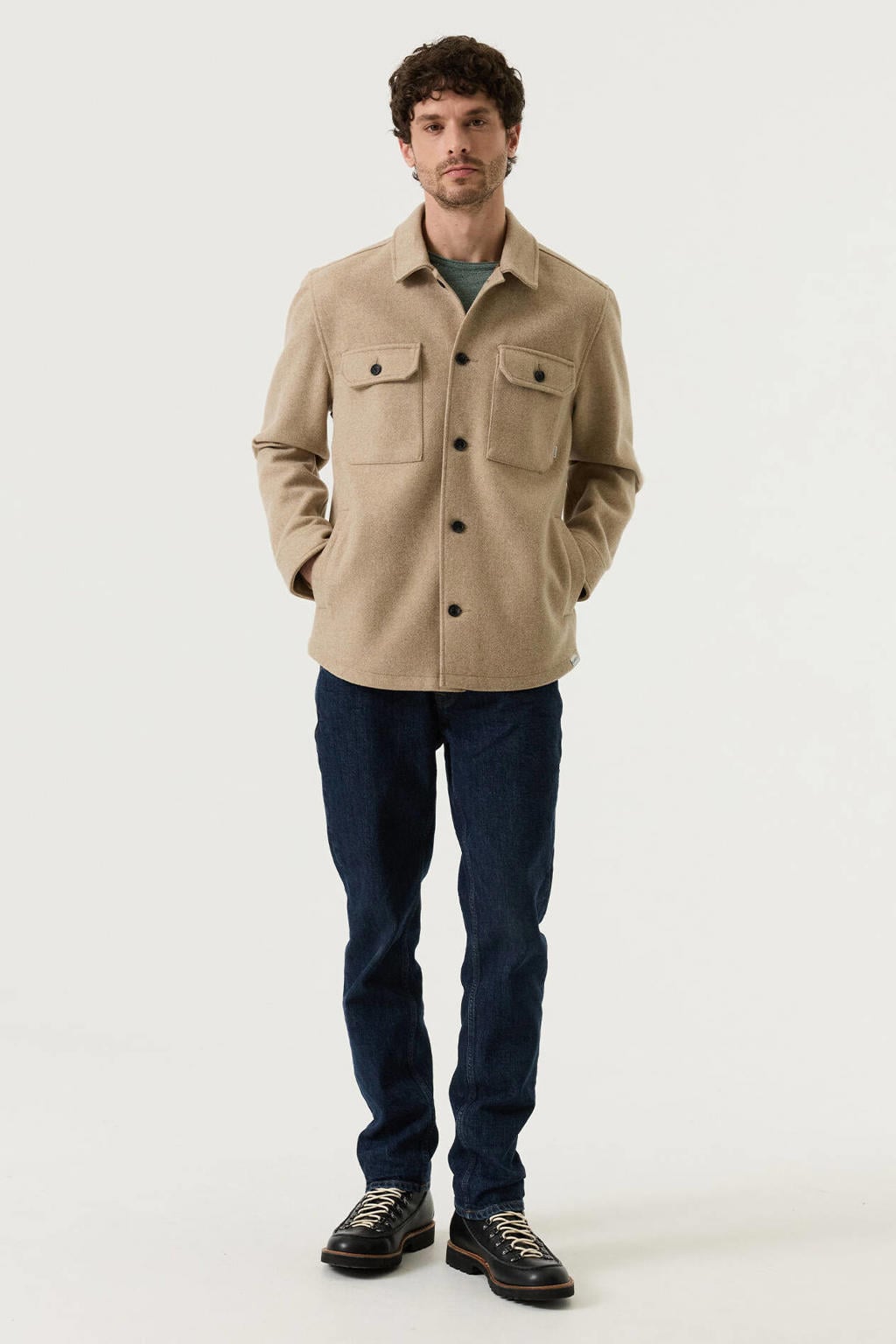 Garcia regular fit overshirt met melée - roast cashew