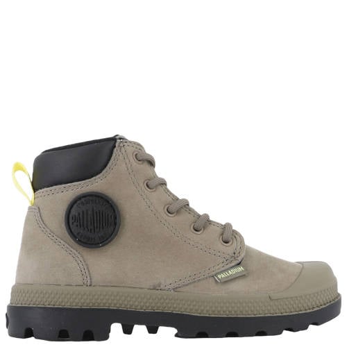 Palladium Peuter/kleuter leren veterschoenen met profielzool grijsgroen