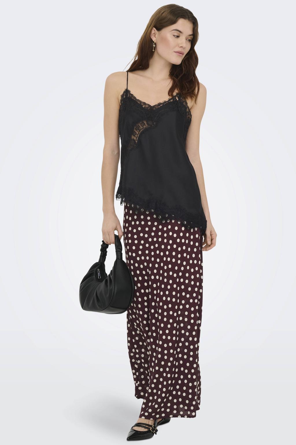 Zwarte dames JDY top van polyester met effen, V-hals en kant