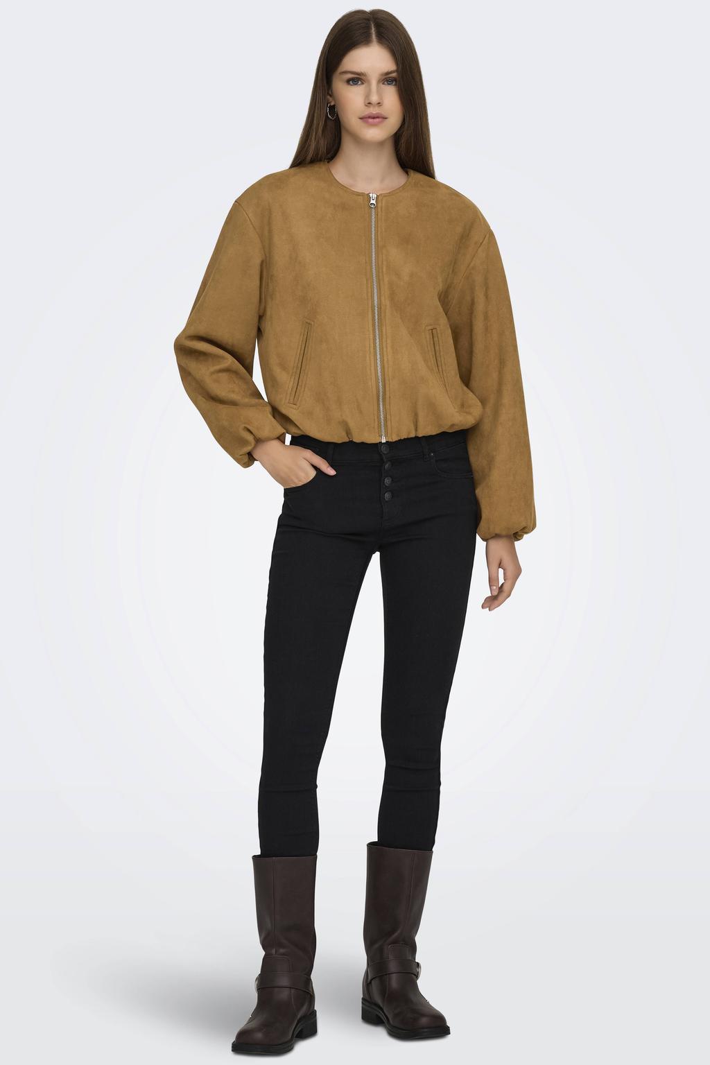 Bruine dames JDY jas van polyester met effen en lange mouwen