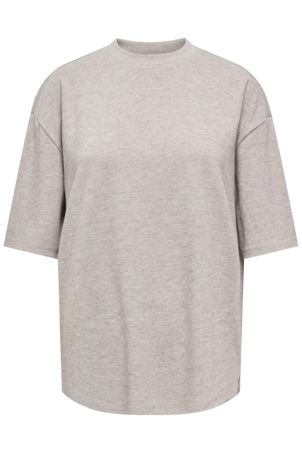 Beige dames JDY top van polyester met effen, korte mouwen en ronde hals