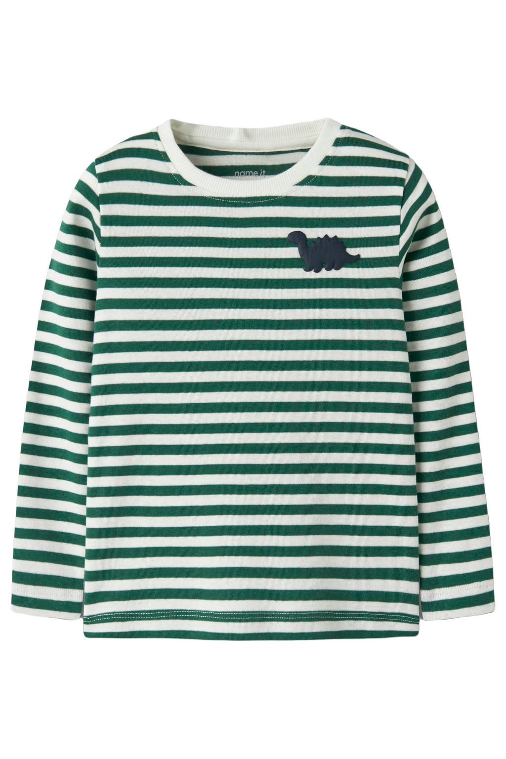 Groene jongens NAME IT MINI aansluitende gestreepte longsleeve van katoen met lange mouwen en ronde hals