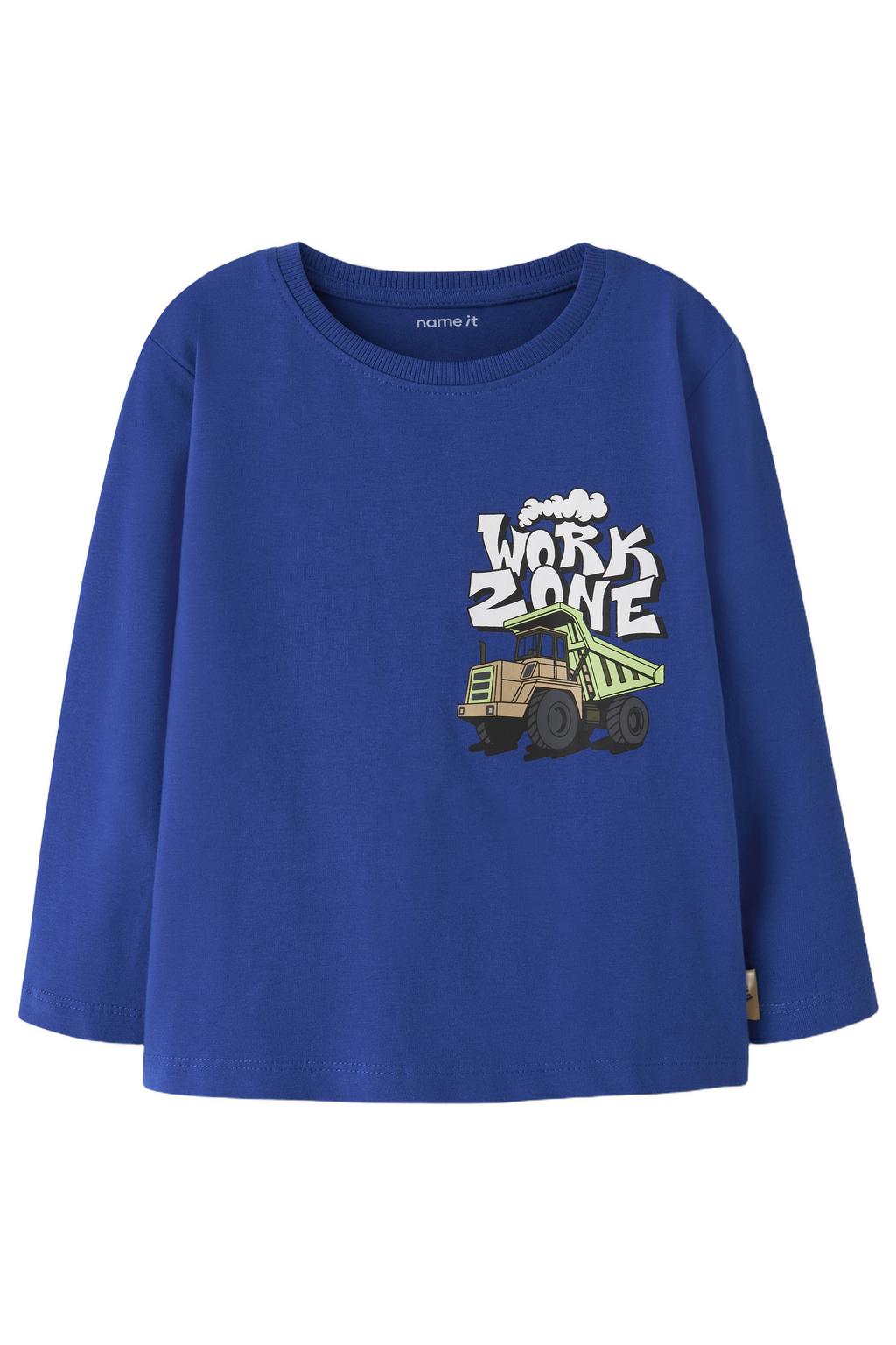 Blauwe jongens NAME IT MINI longsleeve van katoen met printopdruk, lange mouwen en ronde hals