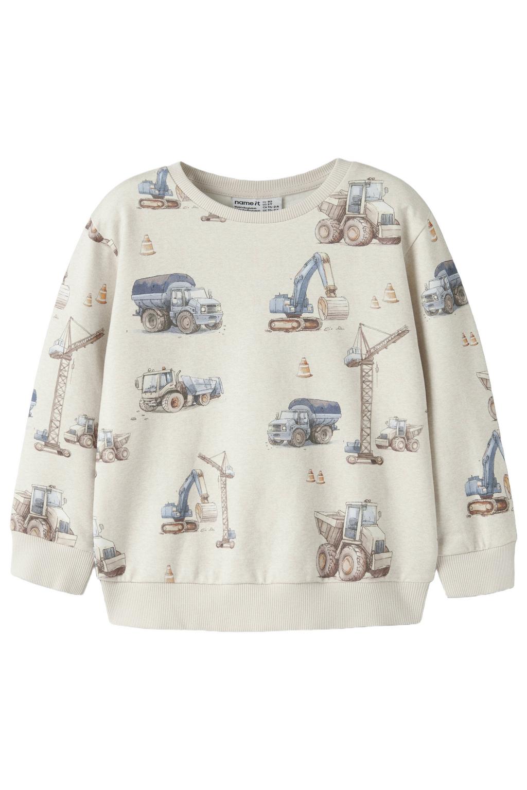 Ecru jongens NAME IT MINI sweater met lange mouwen, ronde hals en geribde boorden