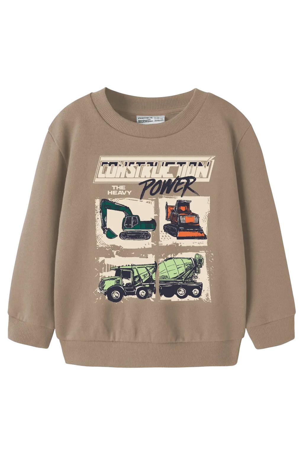 Beige jongens NAME IT MINI sweater met backprint, lange mouwen en ronde hals