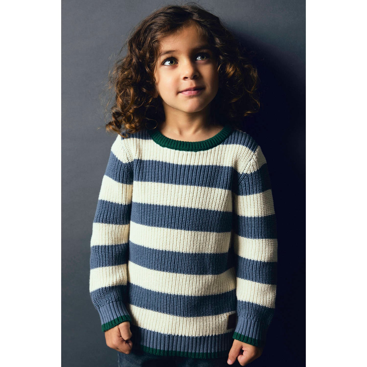 NAME IT MINI katoenen oversized gestreepte gebreide trui blauw