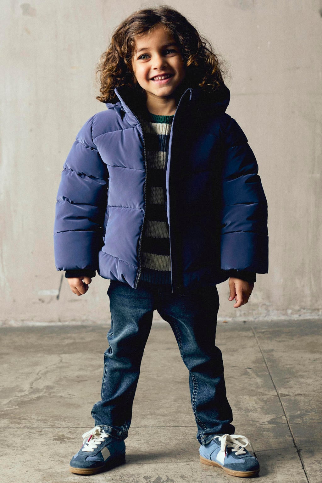 Blauw en ecru jongens NAME IT MINI katoenen oversized gestreepte gebreide trui met lange mouwen en ronde hals
