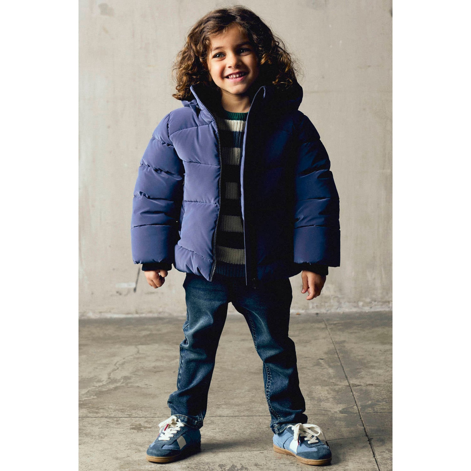 NAME IT MINI katoenen oversized gestreepte gebreide trui blauw
