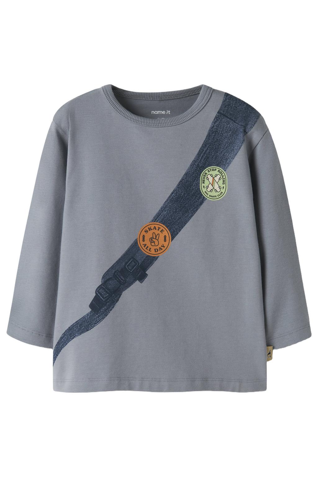 Lichtblauwe jongens NAME IT MINI longsleeve van katoen met backprint, lange mouwen en ronde hals