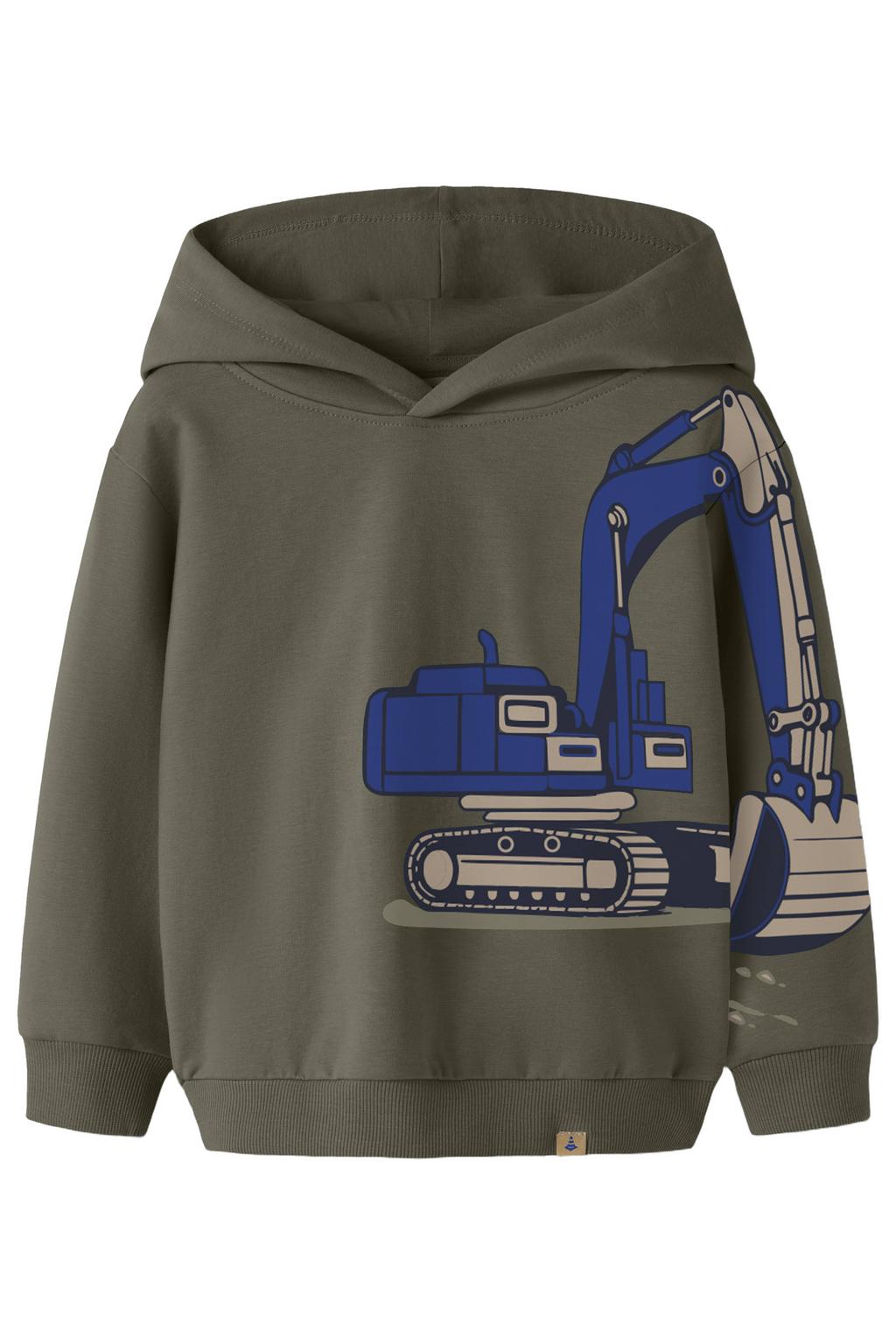 Donkergroene jongens NAME IT MINI hoodie van sweat materiaal met printopdruk, lange mouwen en capuchon
