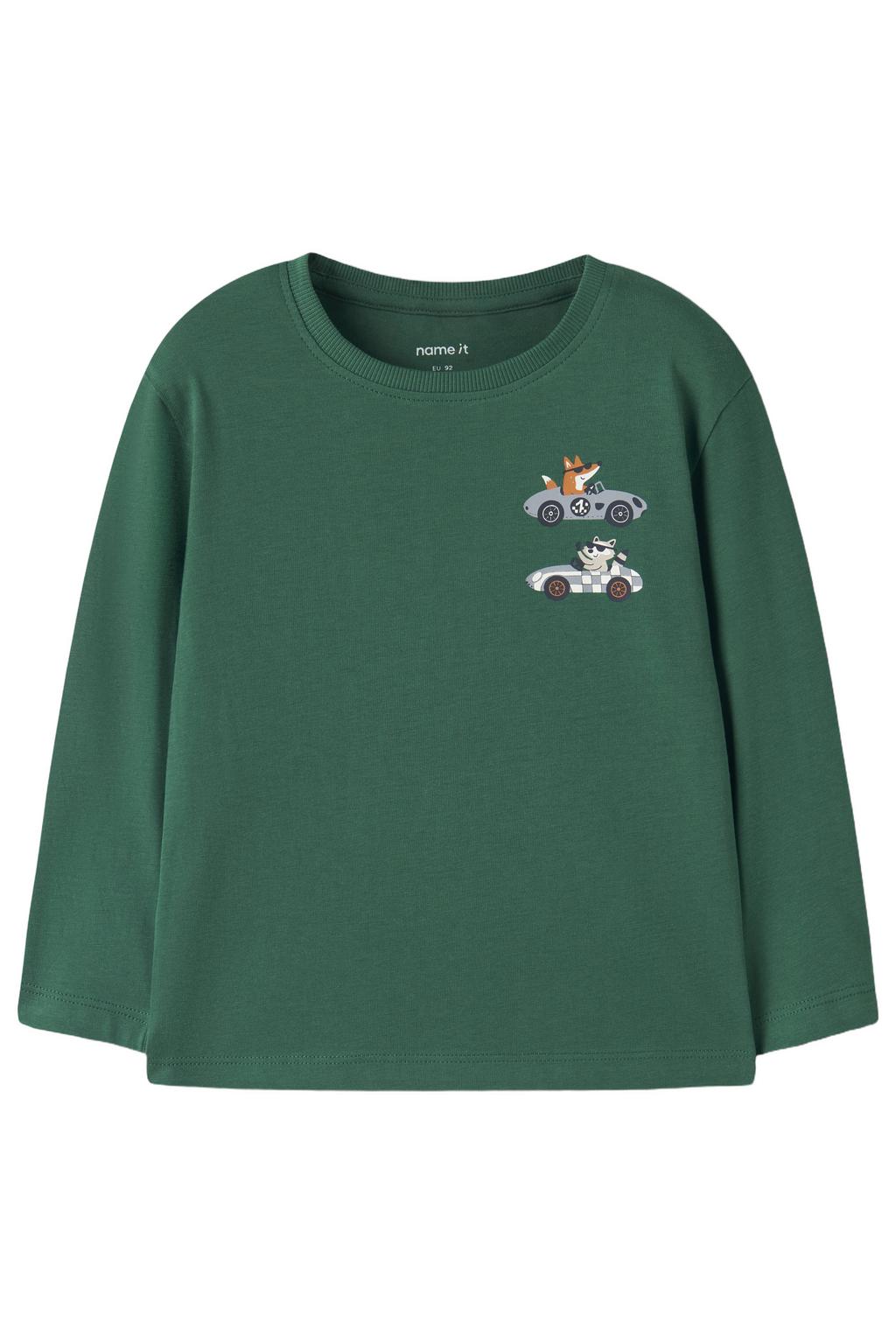 Groene jongens NAME IT MINI rechtvallende longsleeve van katoen met printopdruk, lange mouwen en ronde hals