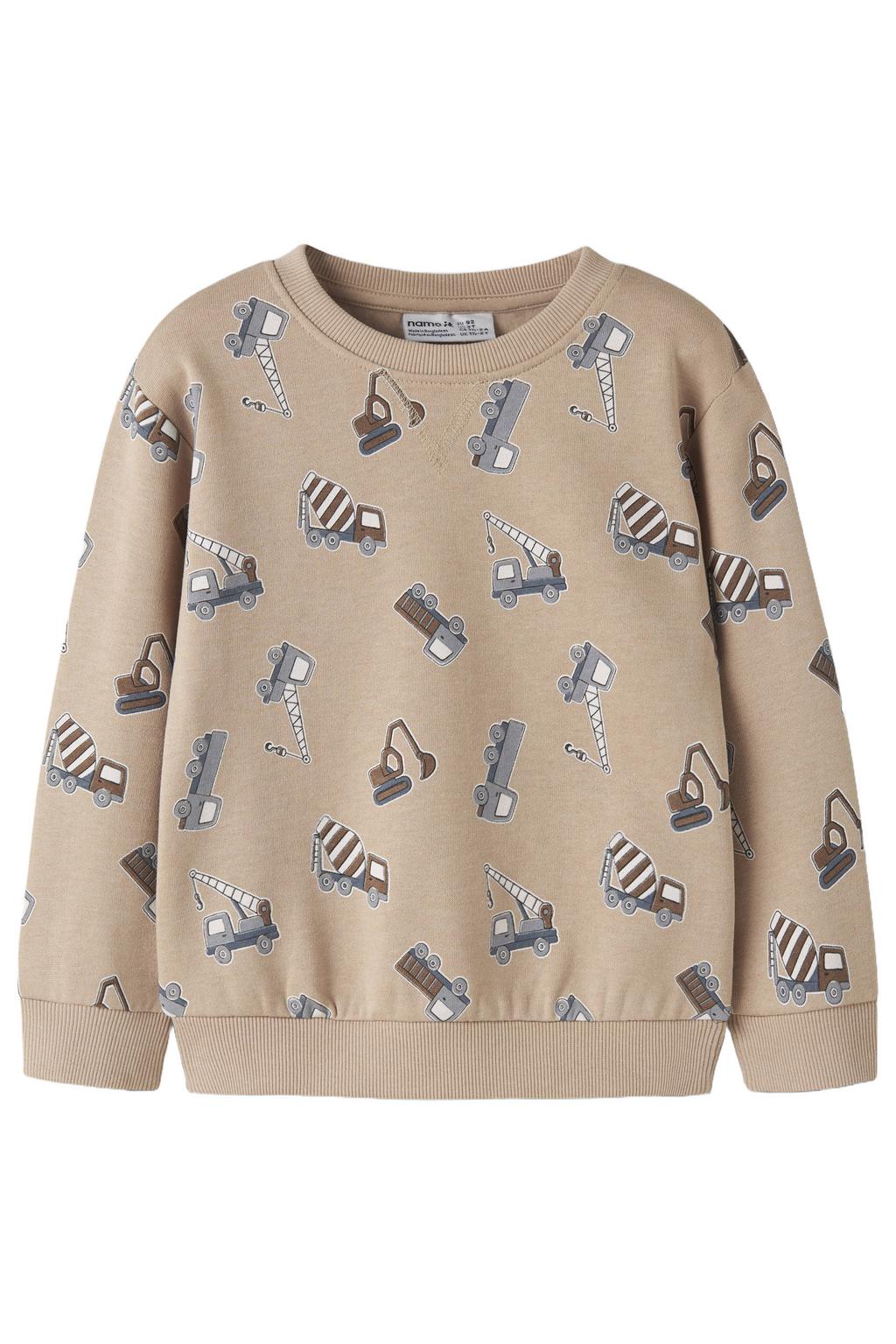 Beige jongens NAME IT MINI rechtvallende sweater met lange mouwen en ronde hals