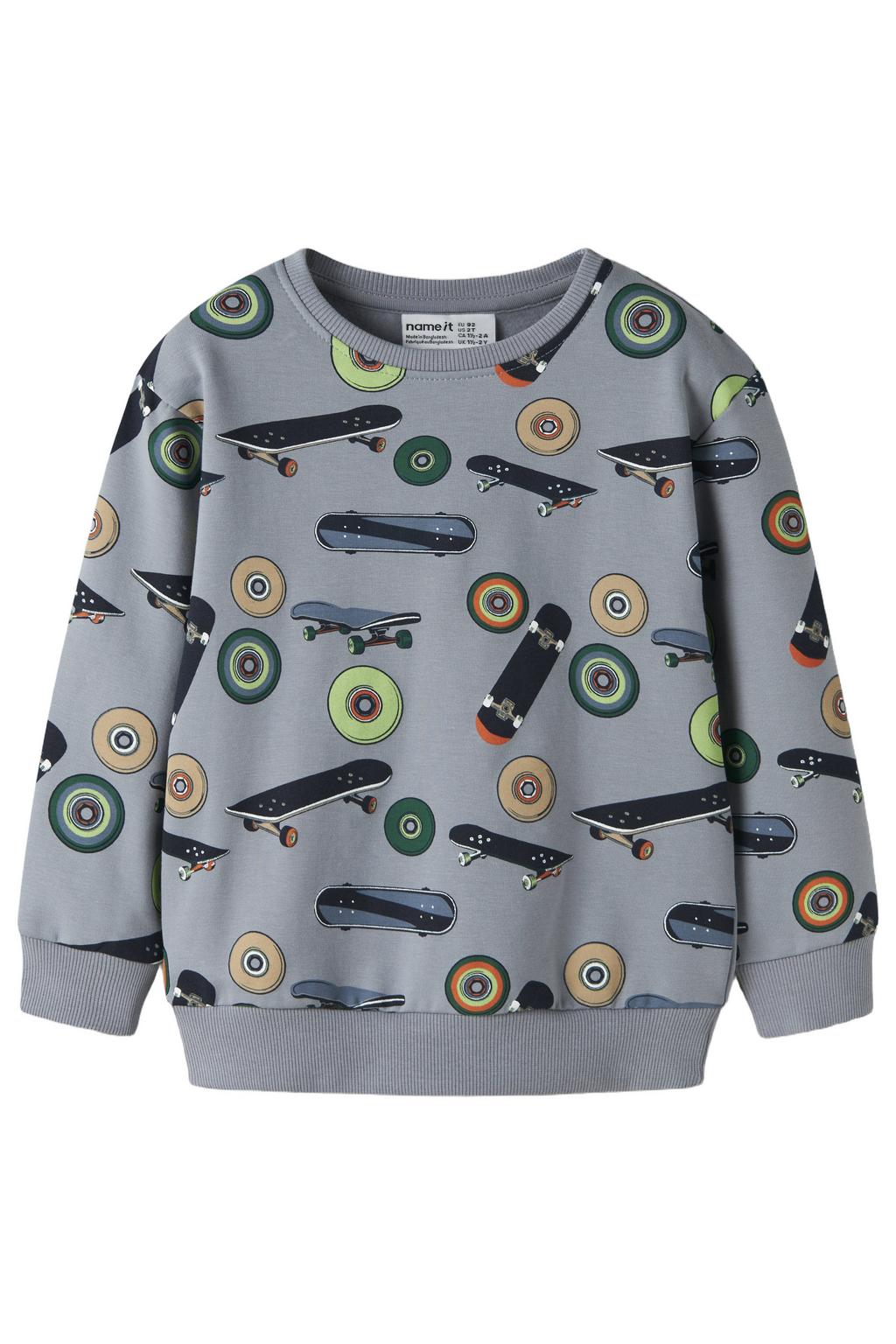 Lichtblauwe jongens NAME IT MINI sweater met lange mouwen, ronde hals en geribde boorden