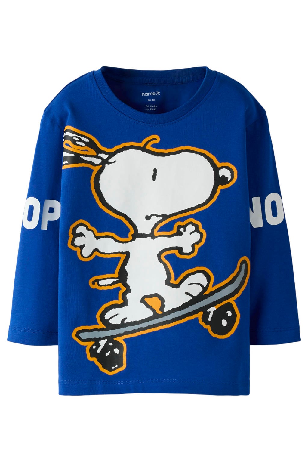 Blauwe jongens NAME IT MINI Snoopy rechtvallende longsleeve van stretchkatoen met personage print, lange mouwen en ronde hals