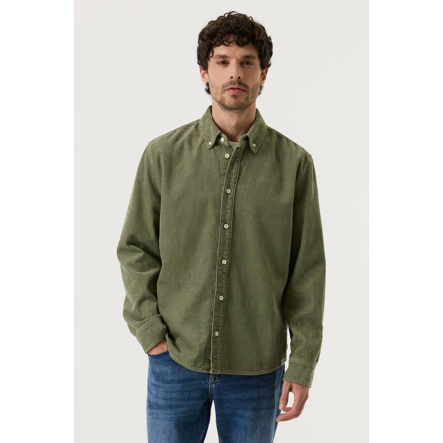 Garcia corduroy regular fit overhemd groen