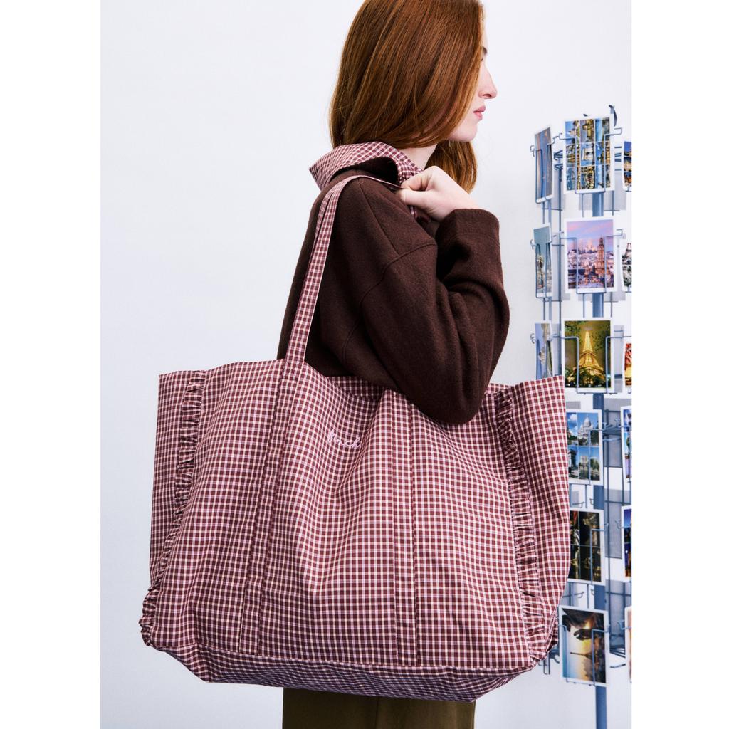 FRNCH geruite shopper Nyoko bordeauxrood