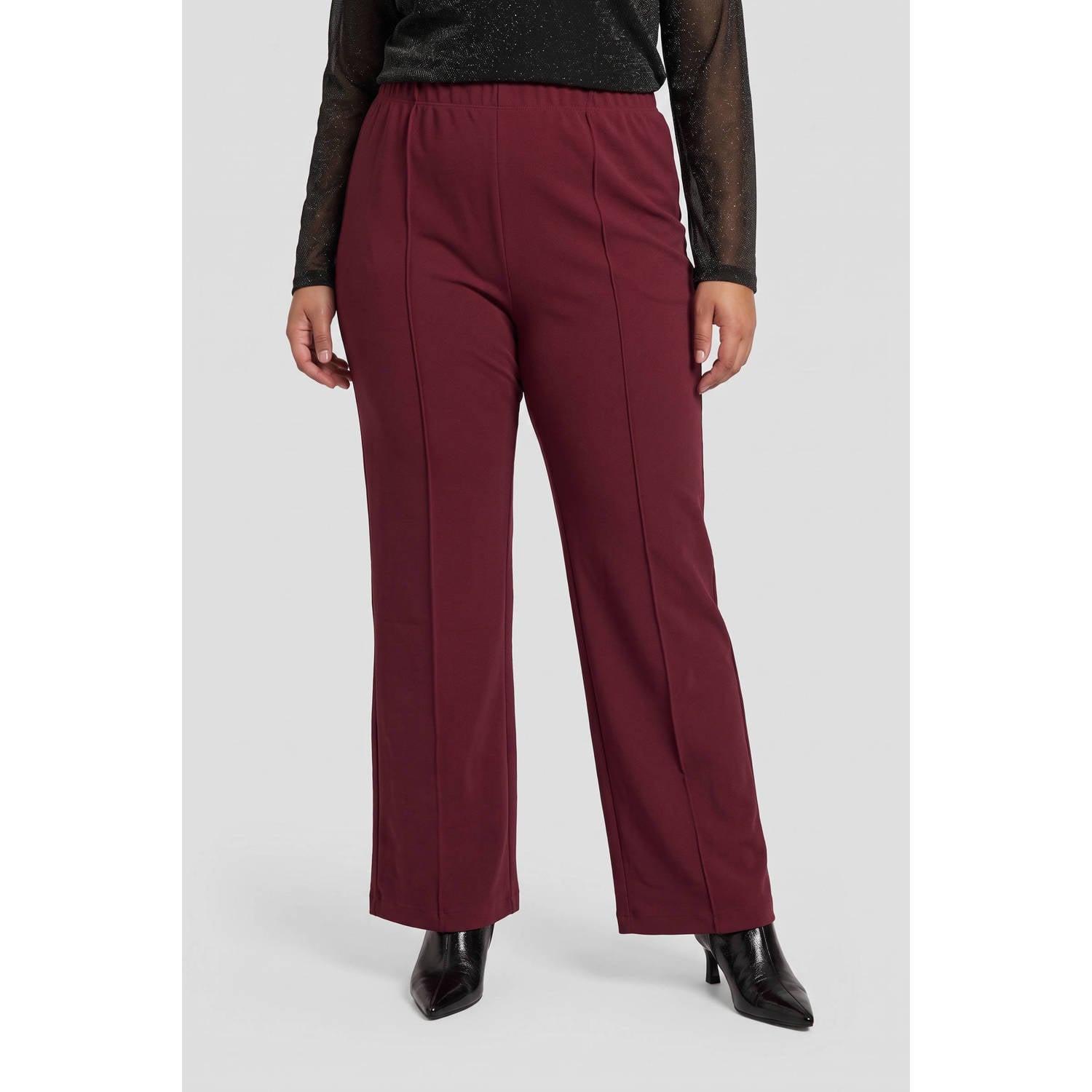 GREAT LOOKS wide leg pintuck-detail bordeaux
