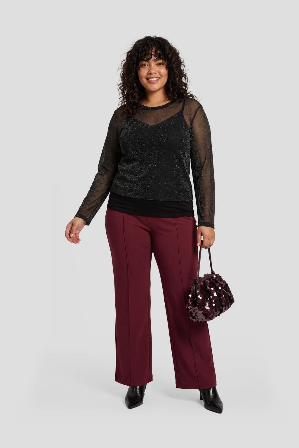 GREAT LOOKS wide leg pintuck-detail bordeaux