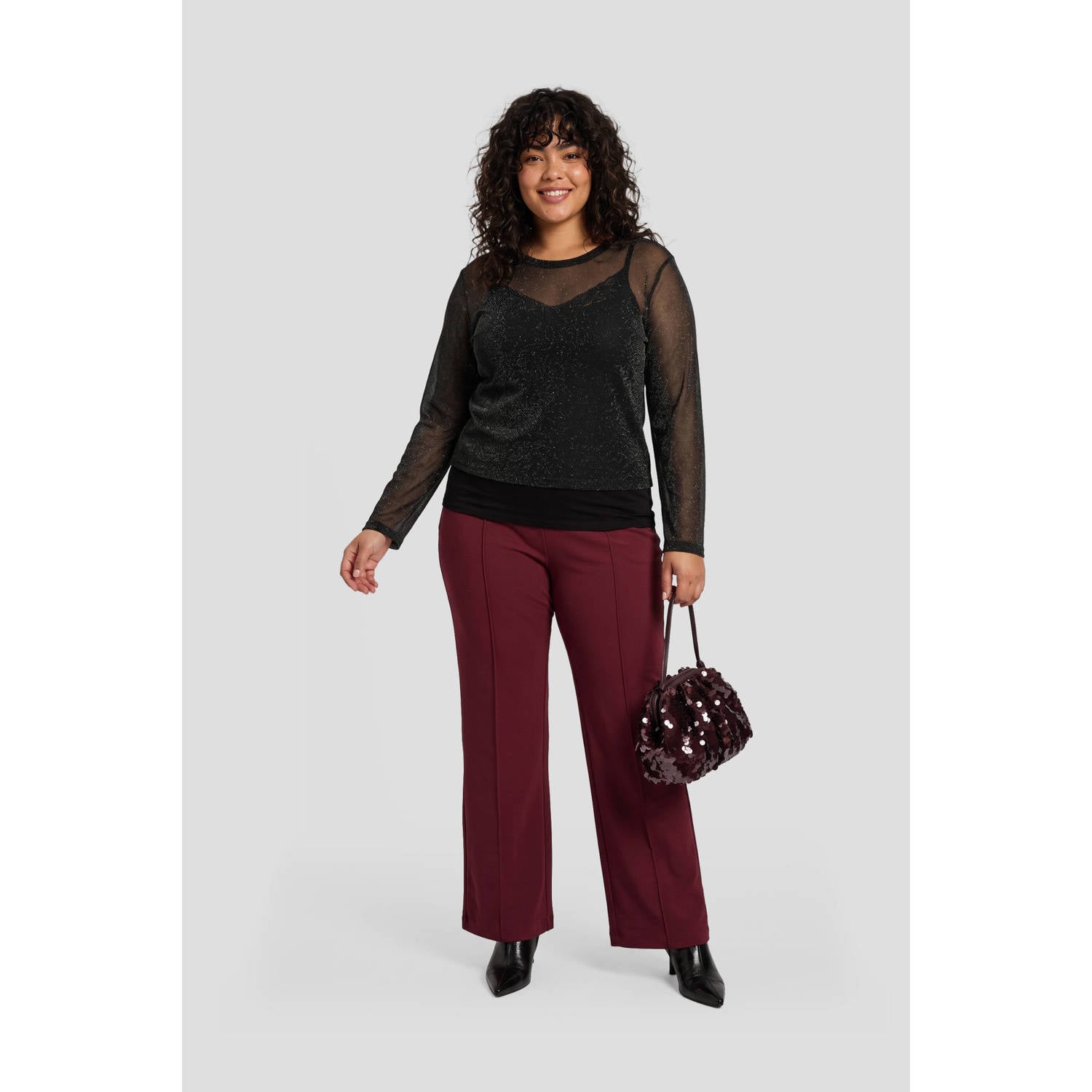 GREAT LOOKS wide leg pintuck-detail bordeaux