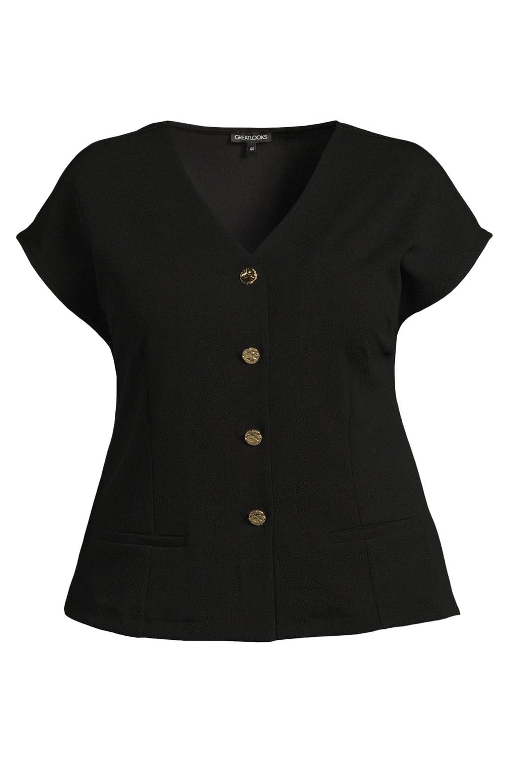 Zwarte dames GREAT LOOKS gilet van polyester met effen, V-hals en knoopsluiting