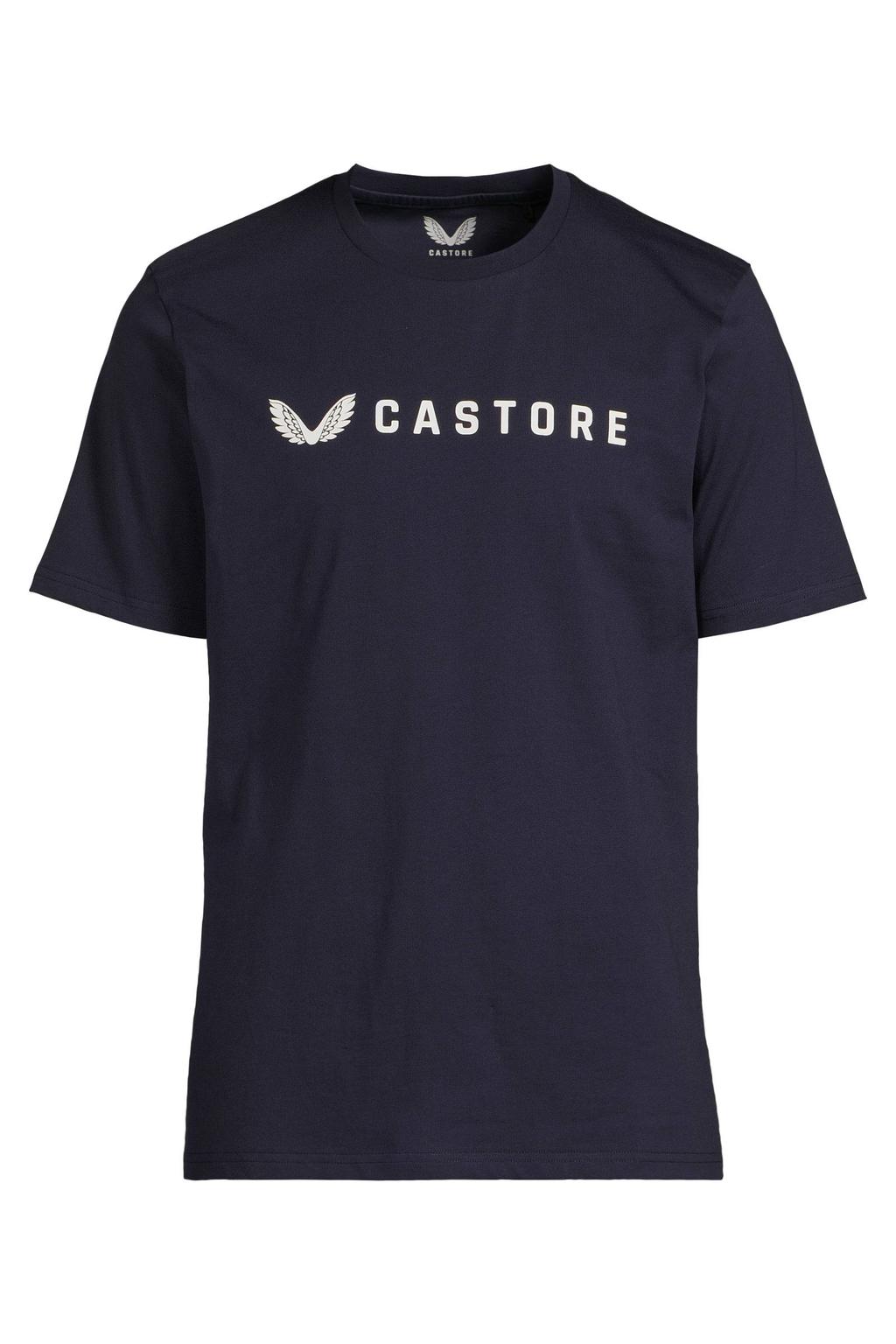 Donkerblauwe heren Castore regular fit T-shirt met logo dessin, korte mouwen en ronde hals