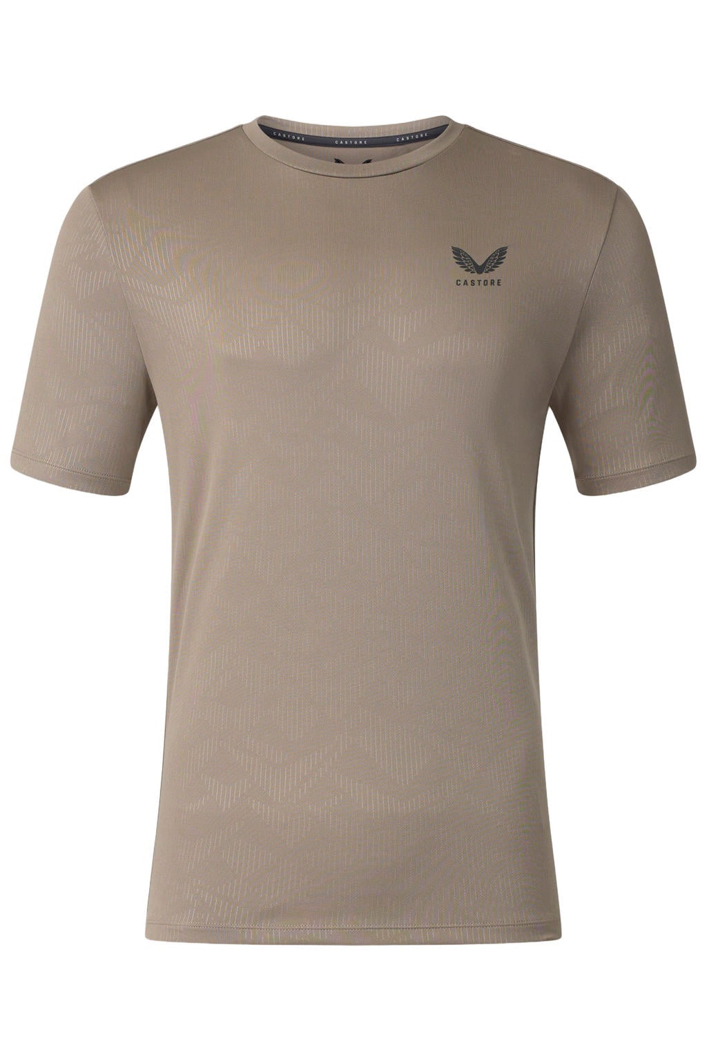 Beige heren Castore slim fit T-shirt van polyester met effen, korte mouwen en ronde hals