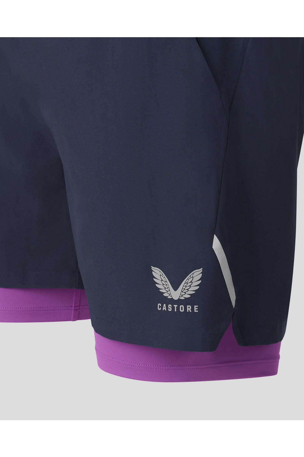 Donkerblauw en roze heren Castore 2-in-1 sportshort van polyester met elastische tailleband met koord