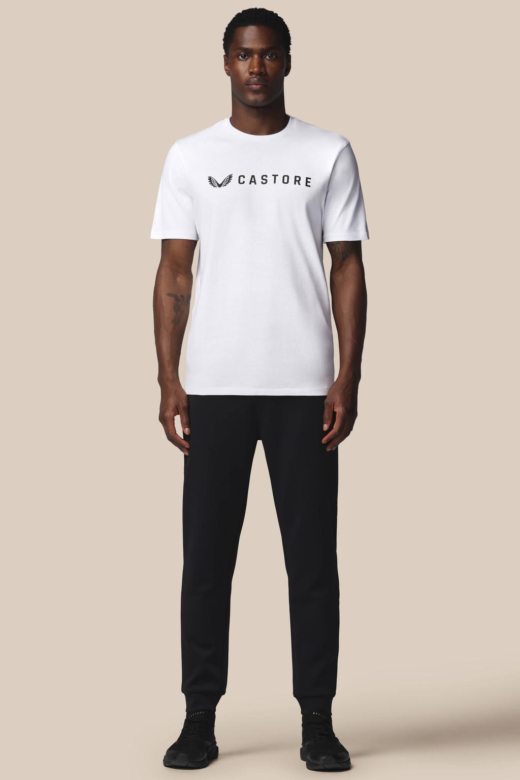 Witte heren Castore T-shirt met logo dessin, korte mouwen en ronde hals
