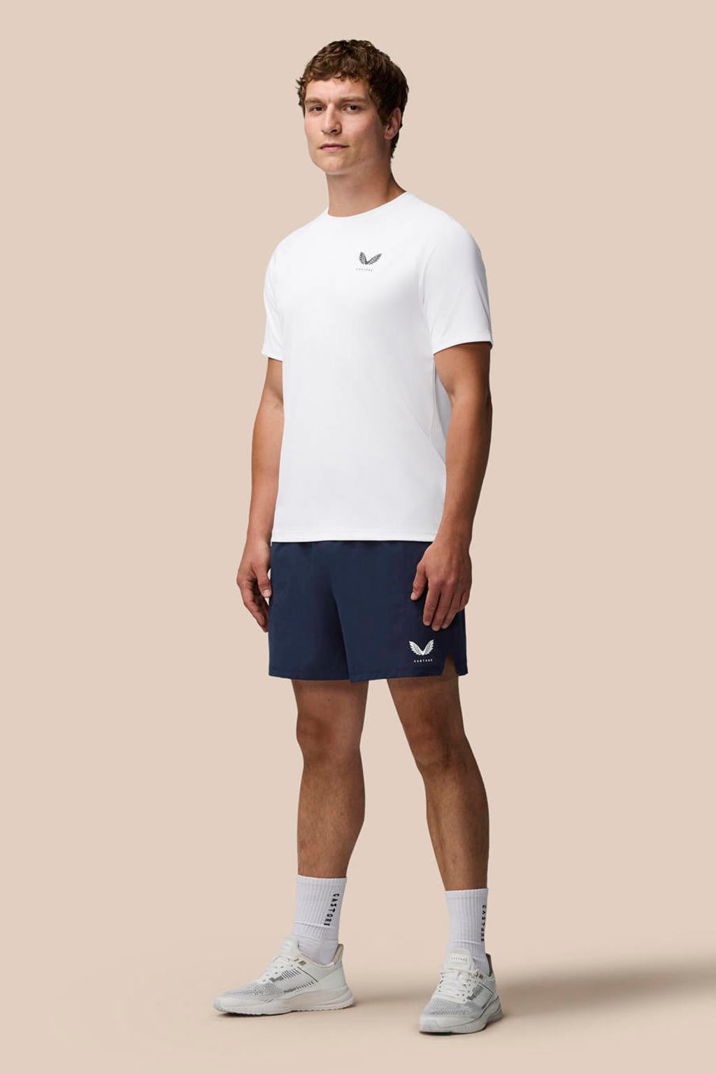 Donkerblauwe heren Castore regular fit casual short van polyester met effen