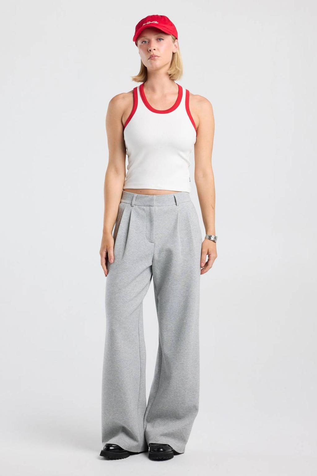 Grijs melange dames America Today barrel broek van katoen met regular waist, rits- en haaksluiting en effen