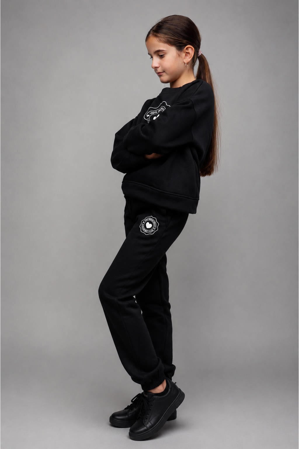Zwarte meisjes Papillon sportbroek van katoen met regular fit, elastische tailleband en printopdruk
