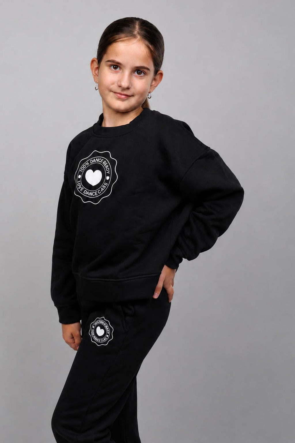 Zwarte meisjes Papillon sportsweater van katoen met printopdruk, lange mouwen en ronde hals