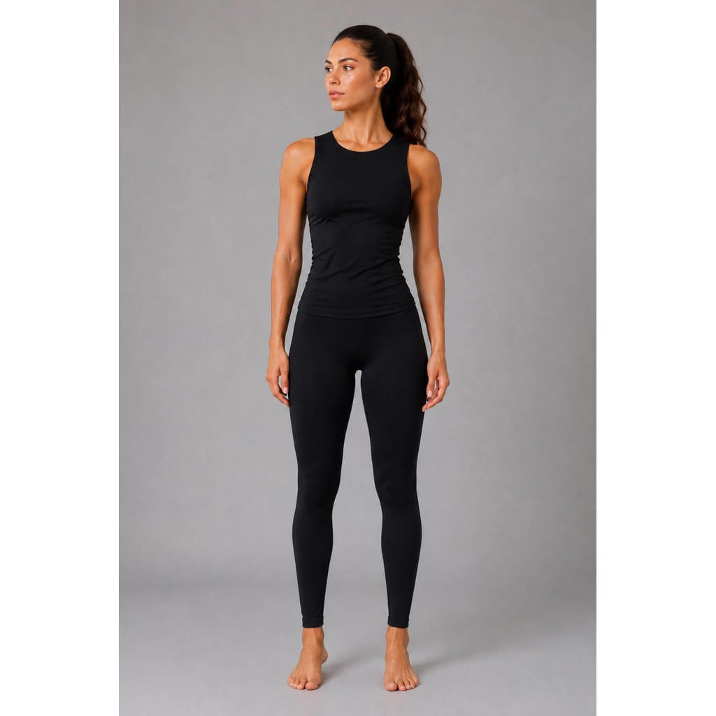 Zwarte dames Papillon sportlegging met slim fit, high waist, elastische tailleband en effen