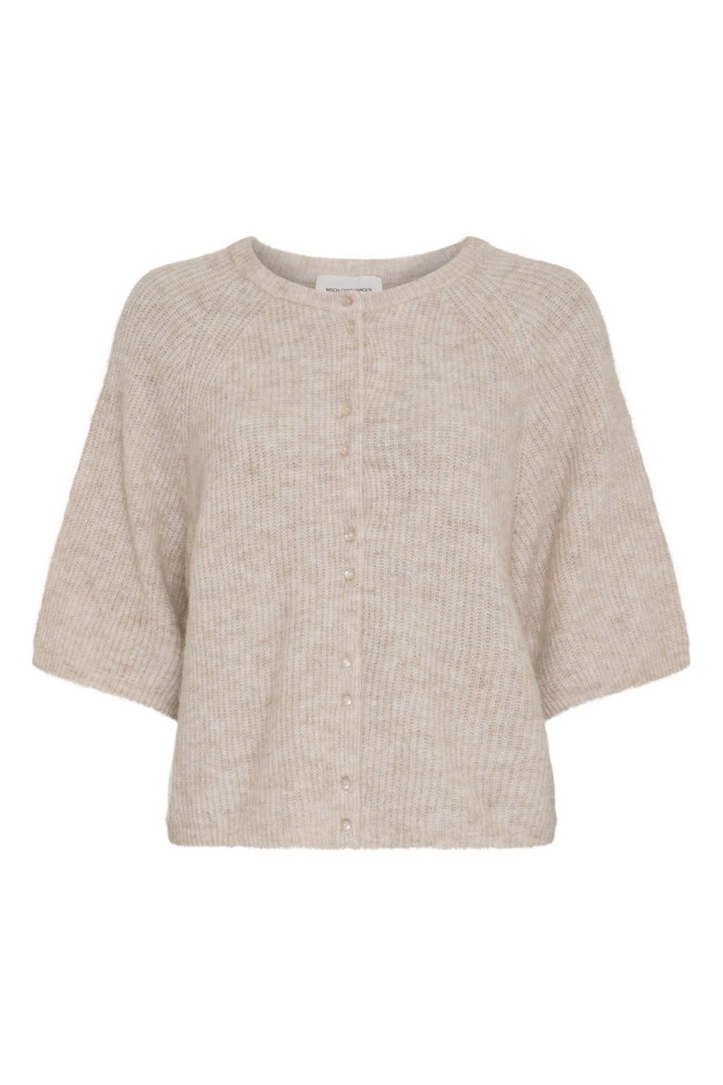 Ecru dames MSCH Copenhagen gebreide vest met effen, korte mouwen, ronde hals en knoopsluiting