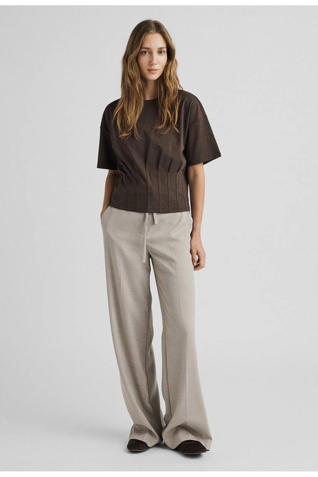 MSCH Copenhagen wide leg broek met wol - beige