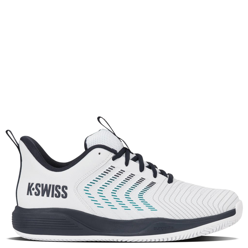 Wit en antraciete heren K-Swiss ULTRASHOT LIGHT CLAY mesh tennisschoenen - van mesh-pu/voering: mesh/voetbed: eva met veters