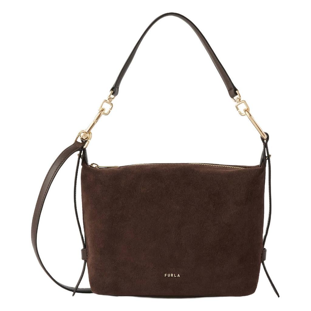 Furla suède schoudertas Tonie Mini donkerbruin