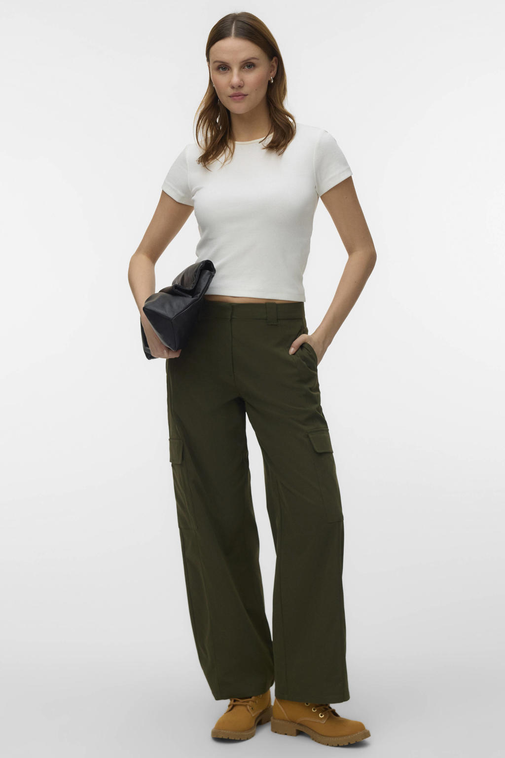 VERO MODA wide leg cargobroek - donkergroen