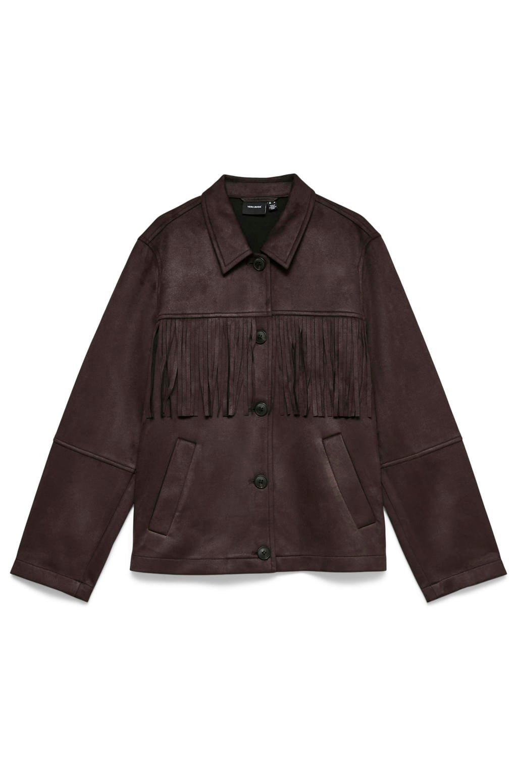 VERO MODA suèdelook jas met franjes - donkerbruin