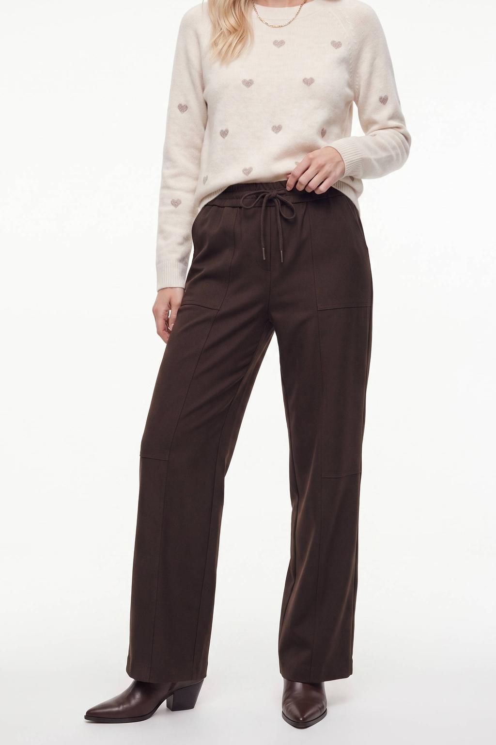 Bruine dames VERO MODA wide leg casual broek met elastische tailleband met koord en effen