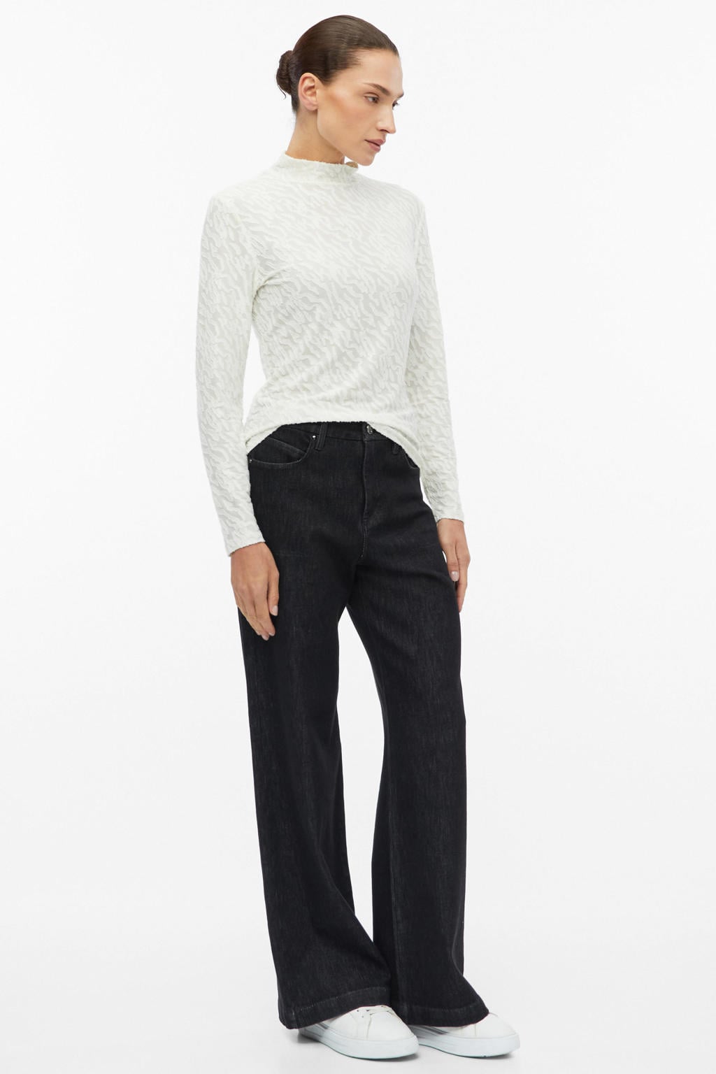 Ecru dames s.Oliver BLACK LABEL top van polyester met effen en lange mouwen
