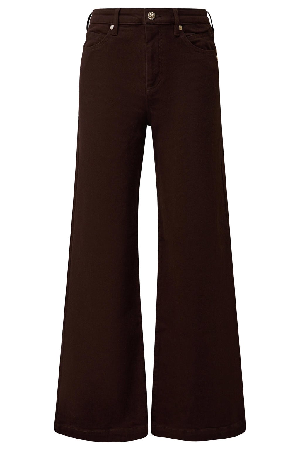Donkerblauwe dames s.Oliver BLACK LABEL wide leg jeans van denim met rits- en knoopsluiting en effen