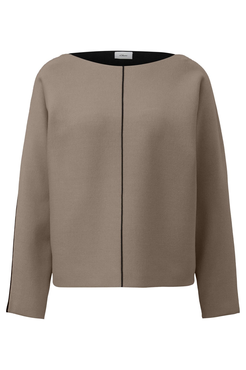 Beige en zwarte dames s.Oliver BLACK LABEL gebreide trui van viscose met effen, lange mouwen en ronde hals