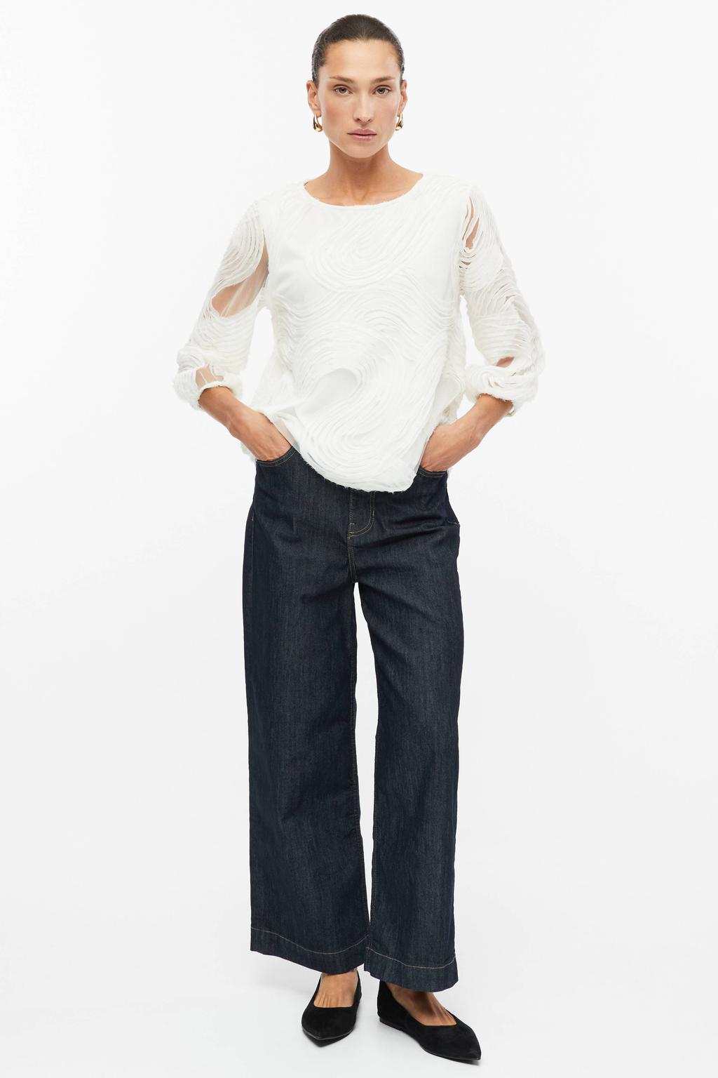 Witte dames s.Oliver BLACK LABEL blousetop van polyamide met effen, lange mouwen en ronde hals