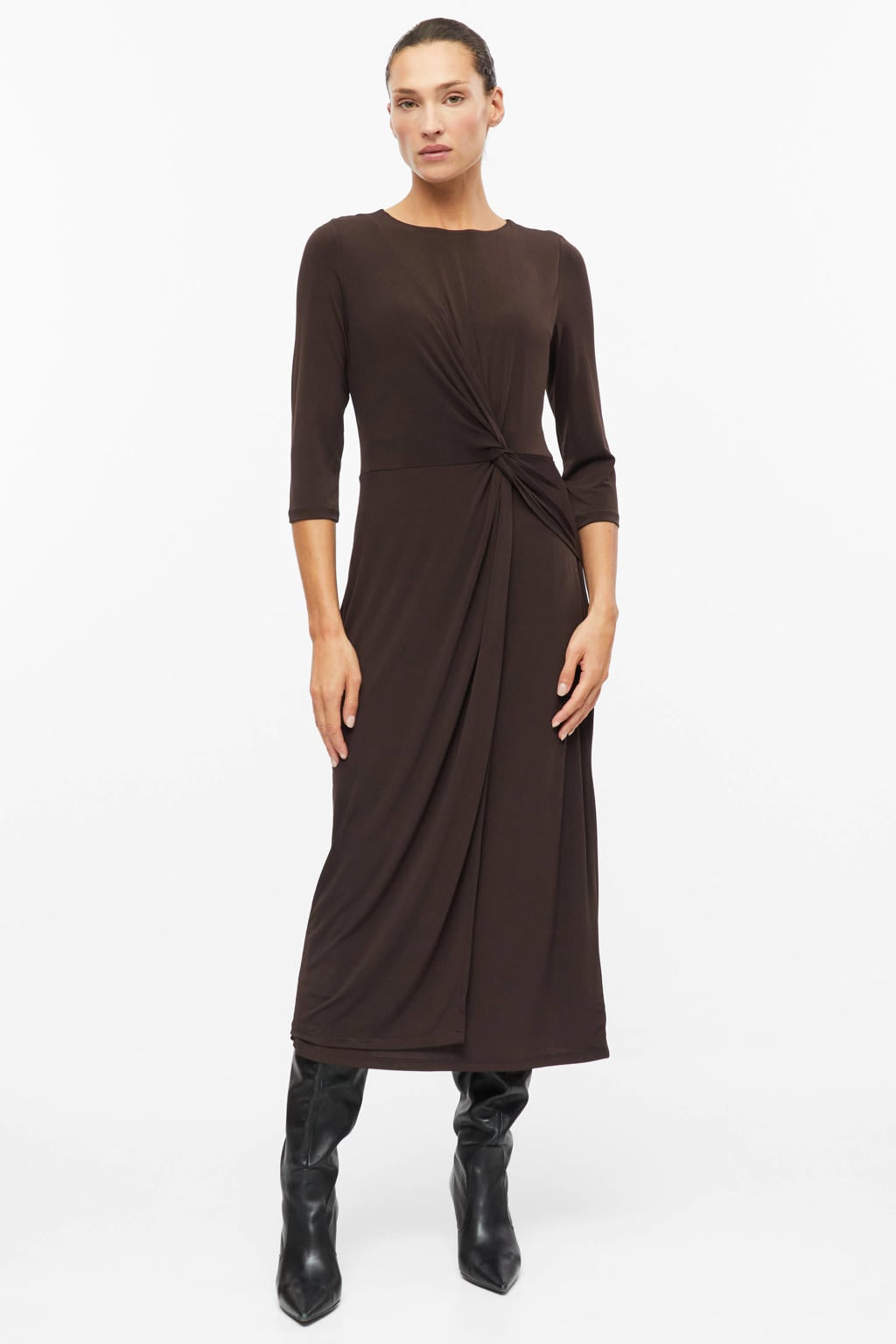 s.Oliver BLACK LABEL midi kokerjurk - donkerbruin