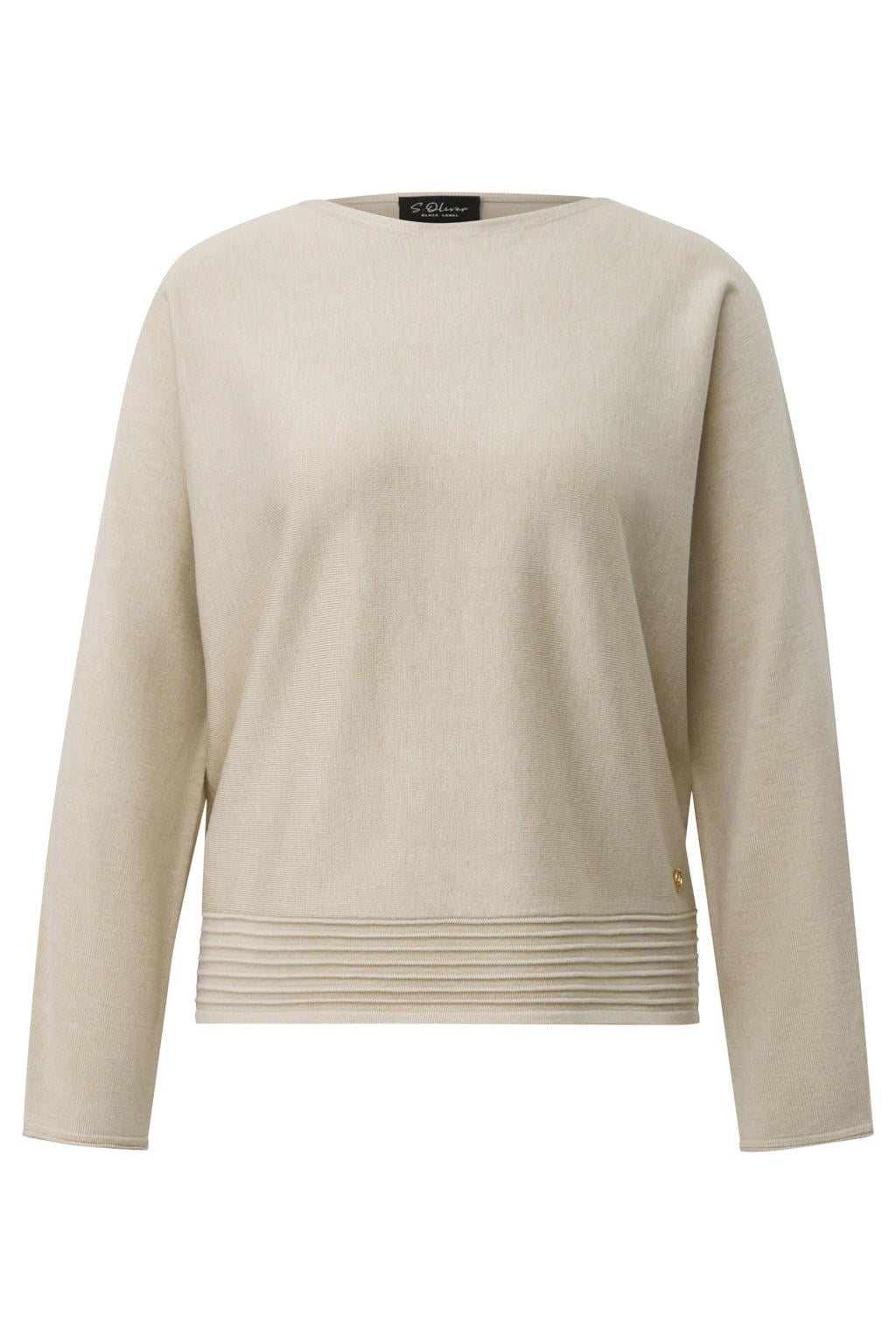 Beige dames s.Oliver BLACK LABEL gebreide trui van viscose met effen, lange mouwen en boothals