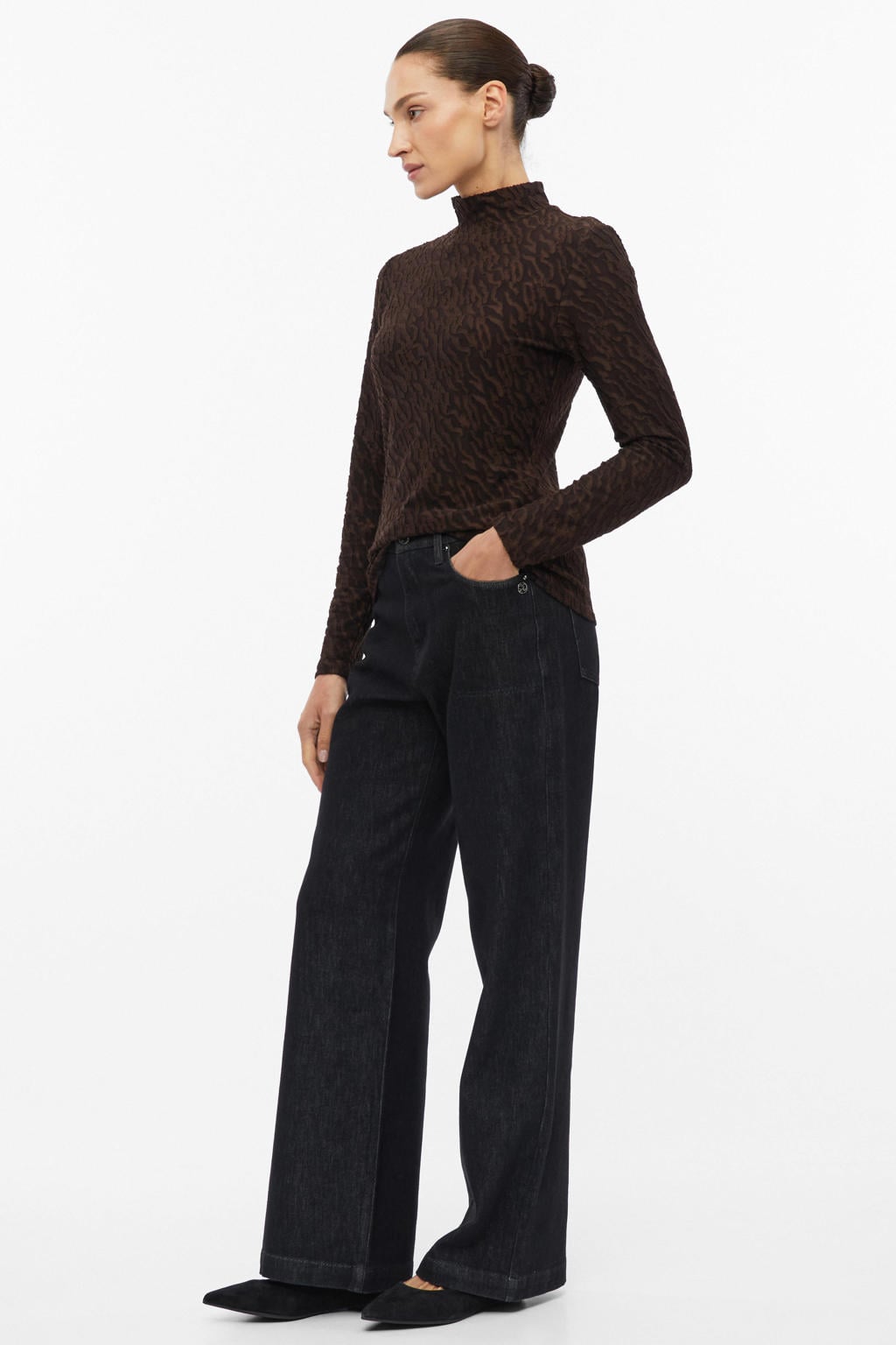 Donkerblauwe dames s.Oliver BLACK LABEL top van polyester met effen en lange mouwen