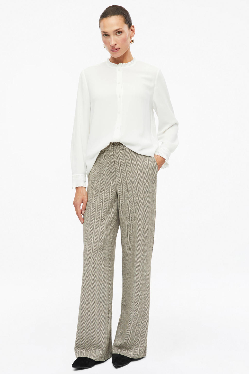 s.Oliver BLACK LABEL wide leg pantalon met print - taupe