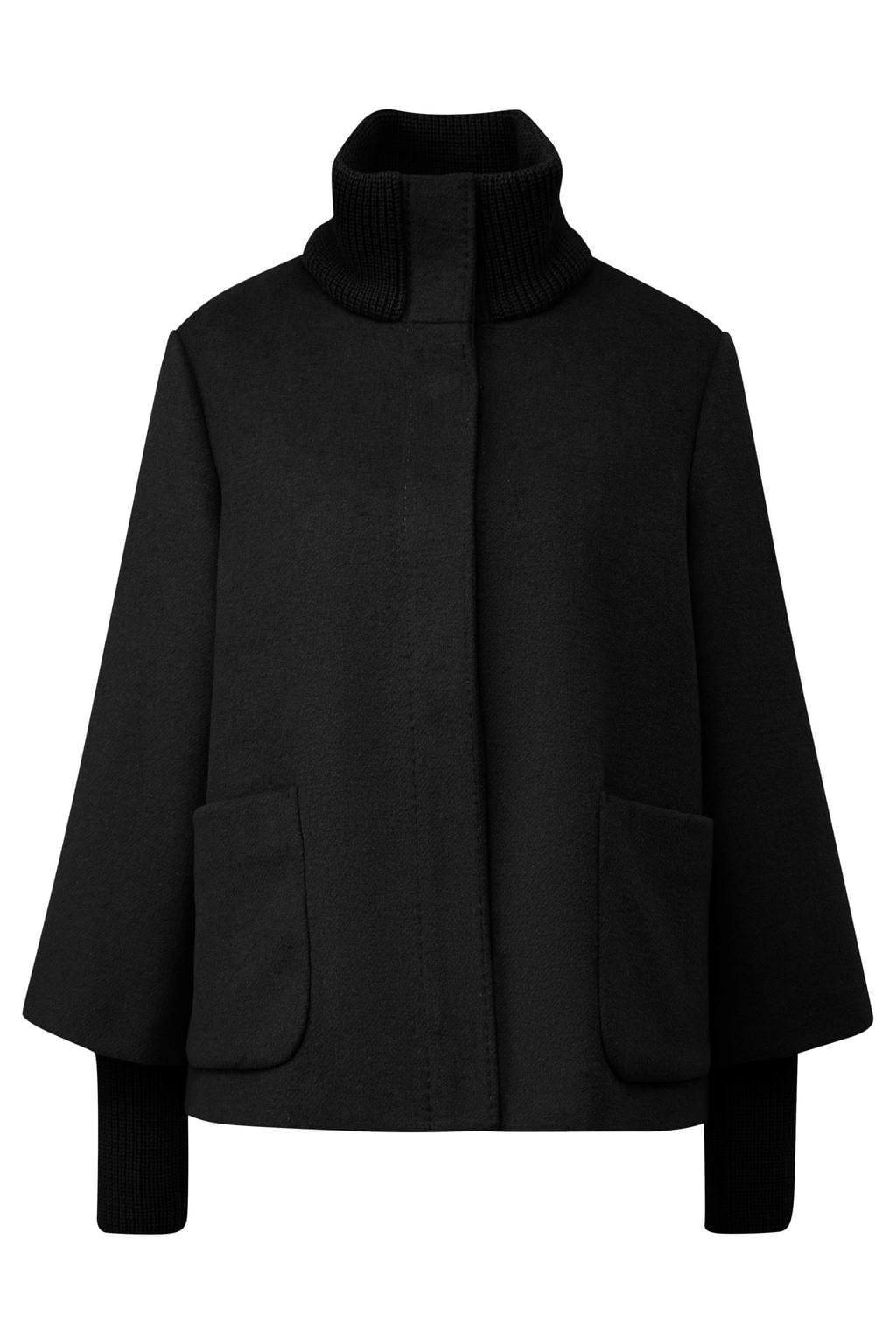 Zwarte dames s.Oliver BLACK LABEL winterjas van wol met effen, lange mouwen, opstaande kraag en ritssluiting