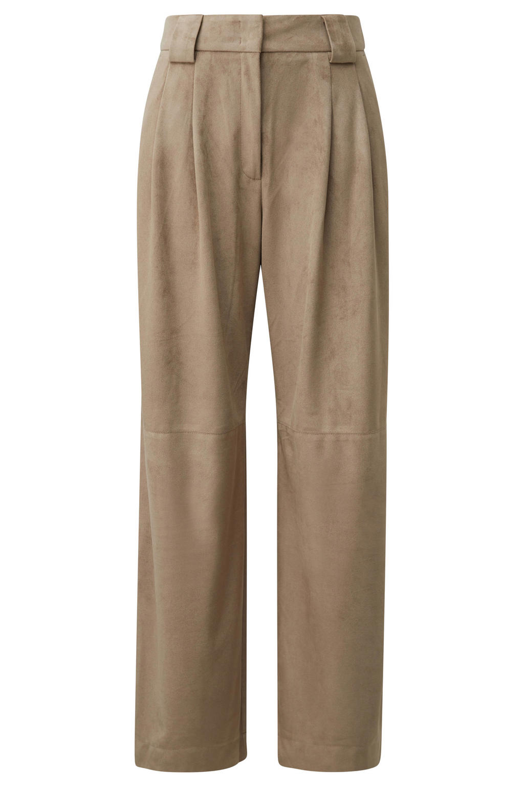 s.Oliver BLACK LABEL suèdelook straight leg casual broek met plooien - lichtbruin